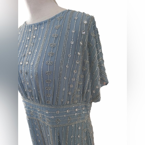 Mac Duggal Beaded Cap Sleeve Colum Midi Dress in Slate Blue - Picture 9 of 11